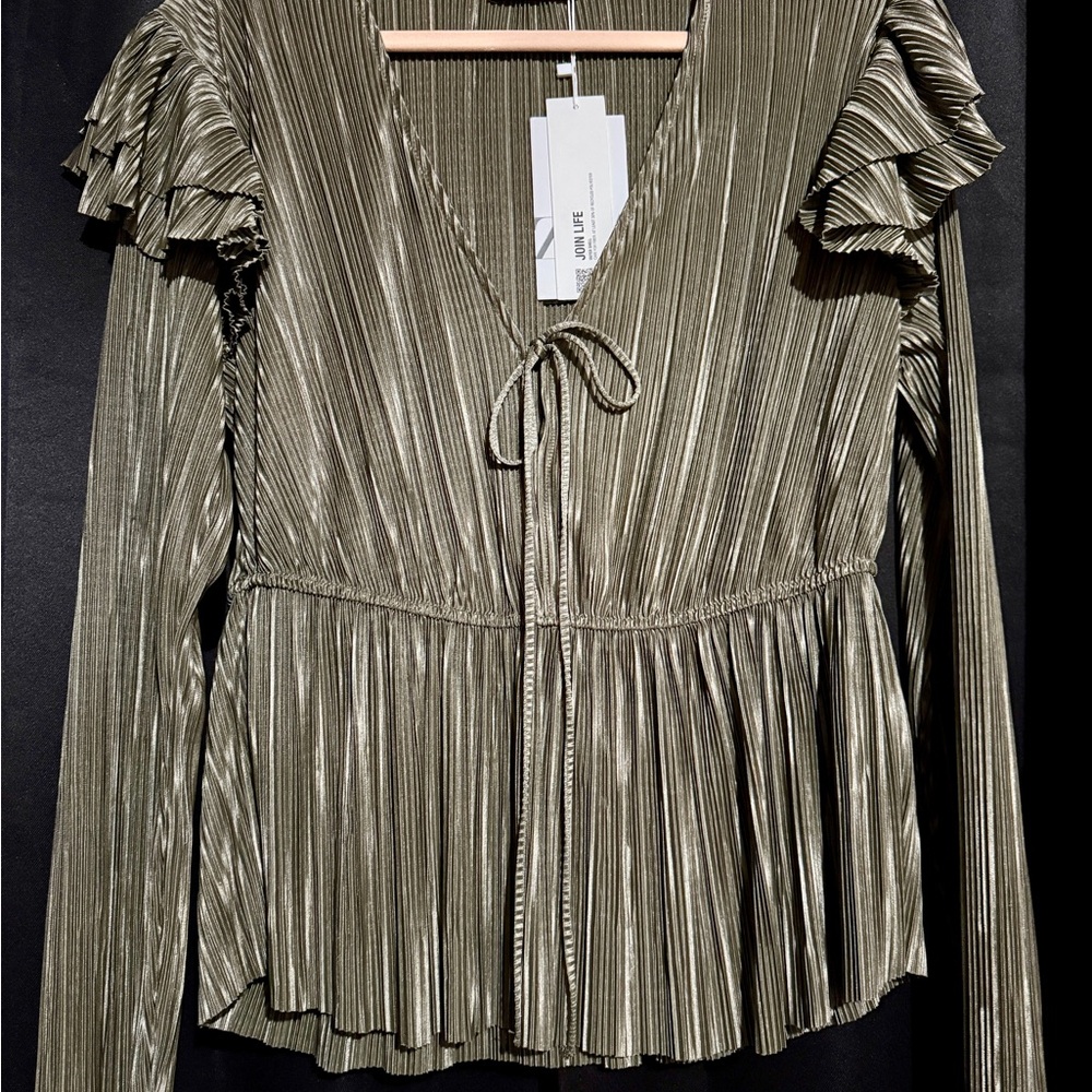 Zara Puff Sleeve Blouse with Tie Front